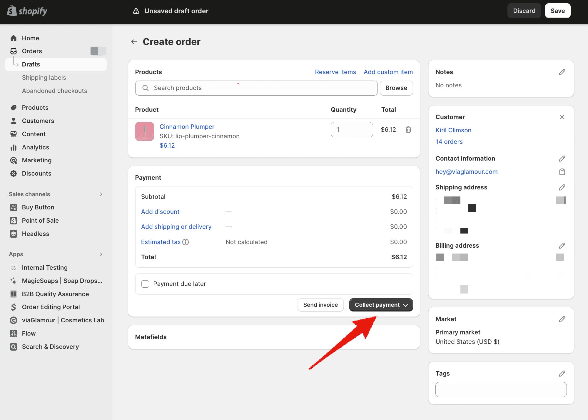 finding the draft orders in Shopify admin